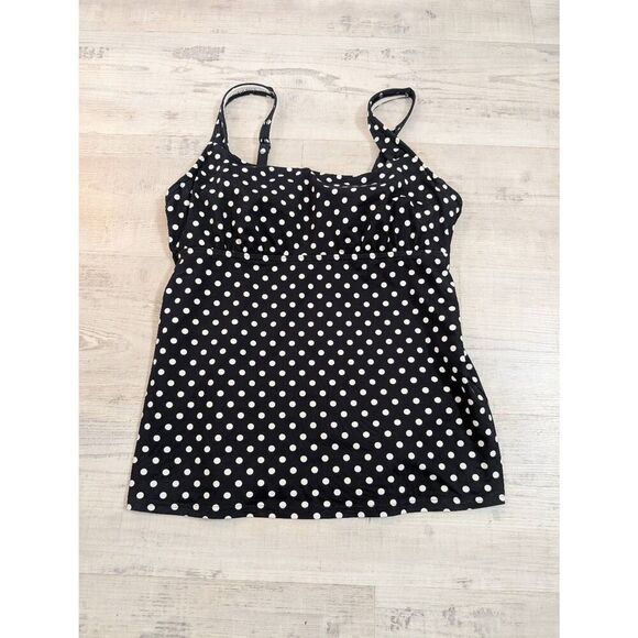 Lands' End Tankini Top Swimsuit women's 8 black white polka dot modest Beachy - Picture 1 of 4